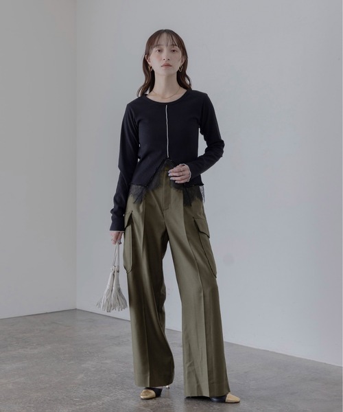 Eimee Law（エイミーロウ） tシャツ ヘムレースセンタースリットリブ