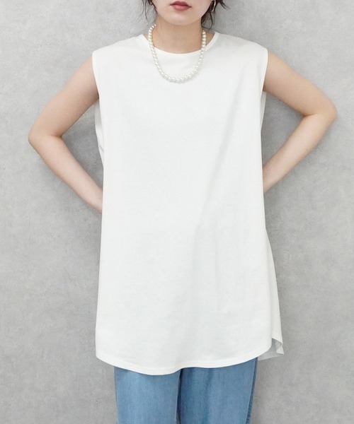Emma（エマ） tシャツ 天竺 ノースリーブ チュニック Tシャツ