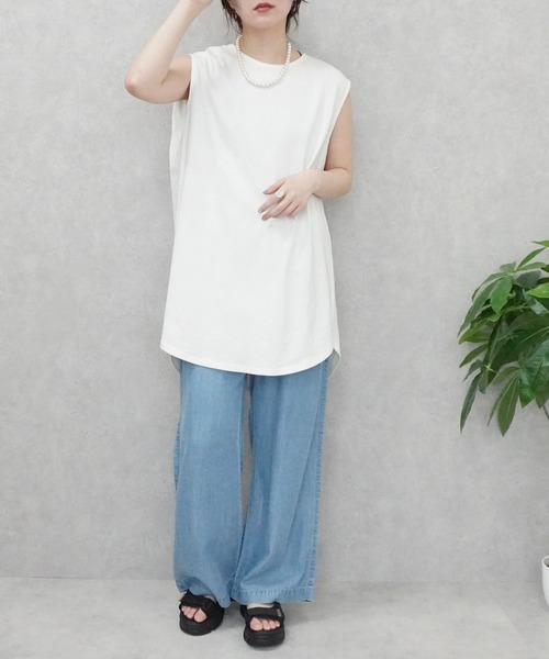 Emma（エマ） tシャツ 天竺 ノースリーブ チュニック Tシャツ