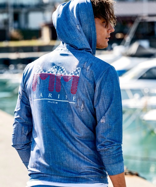 ラッシュガード muta MARINE/ムータ マリン/別注DENIMプリントラッシュパーカー メンズ レディースの画像