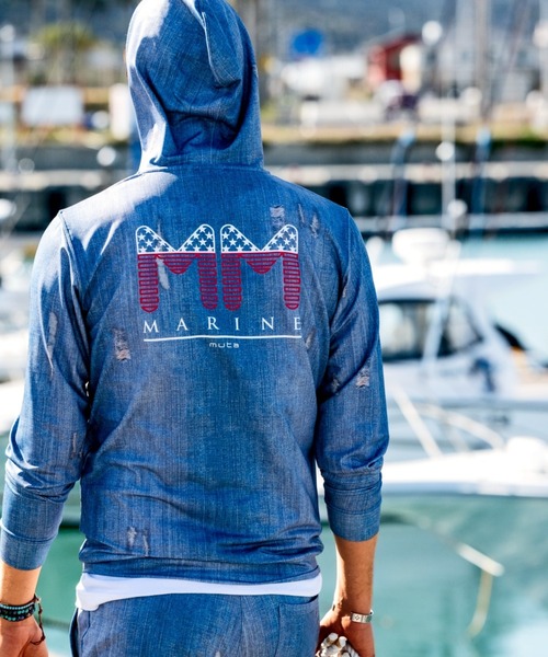 ラッシュガード muta MARINE/ムータ マリン/別注DENIMプリントラッシュパーカー メンズ レディースの画像