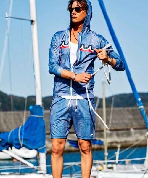 ラッシュガード muta MARINE/ムータ マリン/別注DENIMプリントラッシュパーカー メンズ レディースの画像