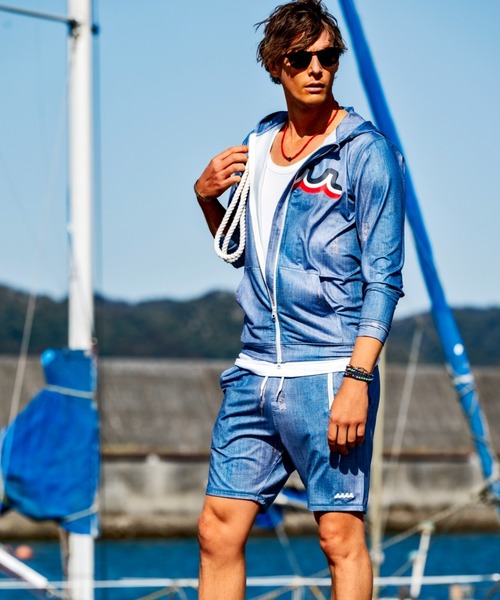 ラッシュガード muta MARINE/ムータ マリン/別注DENIMプリントラッシュパーカー メンズ レディースの画像