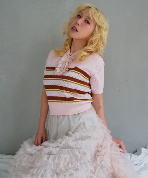 HONEY MI HONEY（ハニーミーハニー） ポロシャツ ポロ lace frill knit