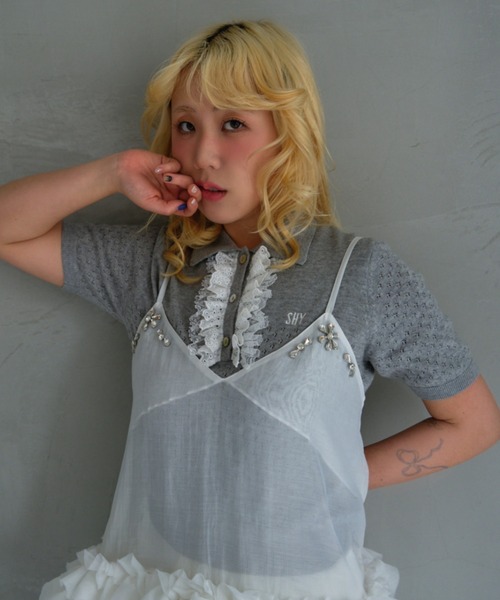 HONEY MI HONEY（ハニーミーハニー） ポロシャツ ポロ lace frill knit