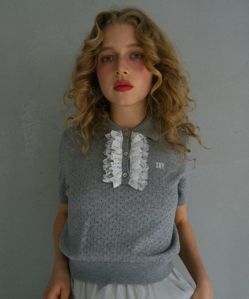 HONEY MI HONEY（ハニーミーハニー） ポロシャツ ポロ lace frill knit