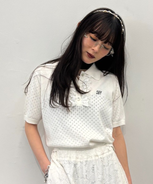 HONEY MI HONEY（ハニーミーハニー） ポロシャツ ポロ lace frill knit