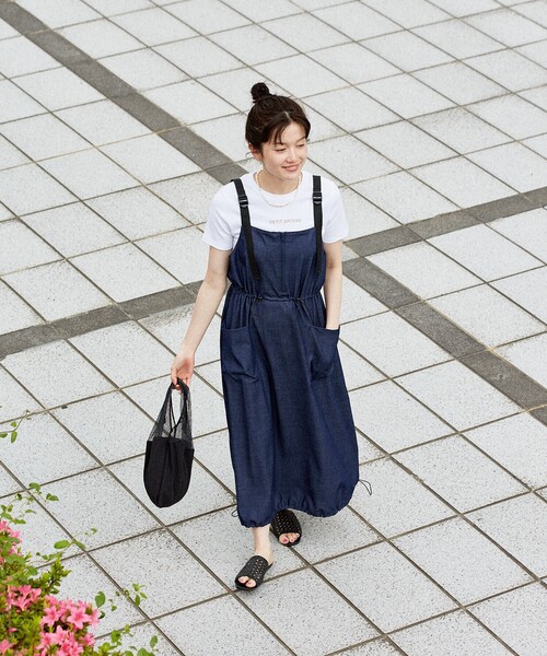 「THOUSAND MILE」 ノースリーブワンピース フリ- ネイビー レディース_画像2