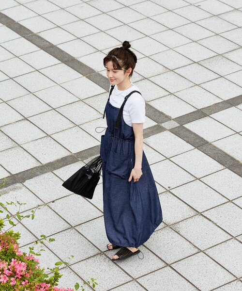 「THOUSAND MILE」 ノースリーブワンピース フリ- ネイビー レディース_画像3