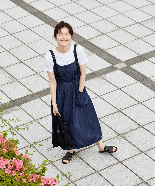 「THOUSAND MILE」 ノースリーブワンピース フリ- ネイビー レディース_画像4