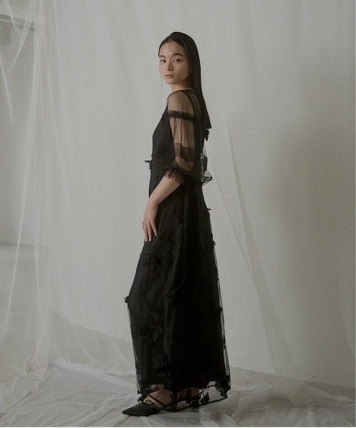 LE'RURE パーティードレス　ワンピース　花柄　フラワー　結婚式　ドレス LE'RURE ドレス Flower motif puffsleeve dress : ZOZOTOWN Yahoo!店