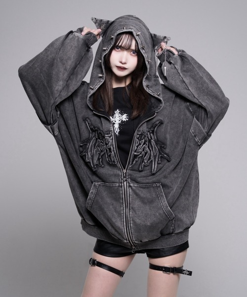 REFLEM（レフレム） パーカー 「REFLEM/レフレム」顔料加工猫耳ZIP