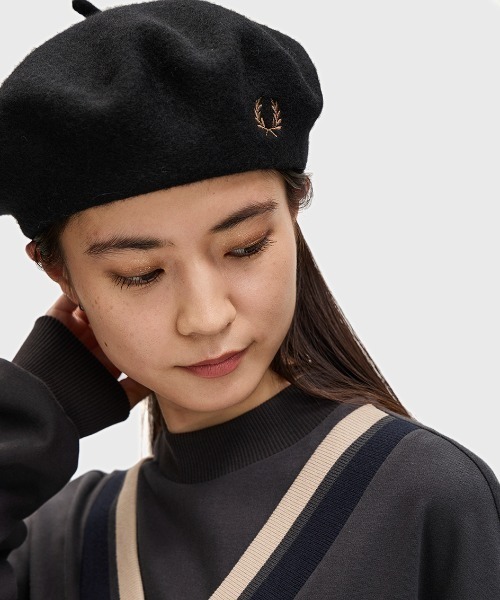 【FRED PERRY】Wool Beret /ブラック FRED PERRY 帽子 ベレー帽 Wool Beret／フレッドペリーベレー帽