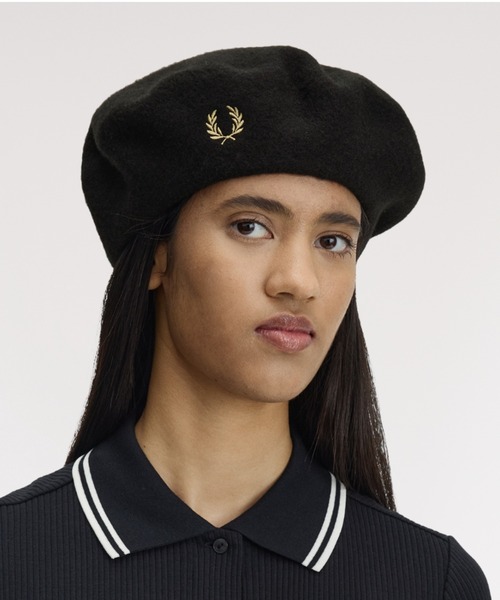 極美品　フレッドペリー　ウール　ベレー帽　ハット　刺繍　月桂樹　キャメル FRED PERRY（フレッドペリー） 帽子 ベレー帽 Wool Beret／フレッド