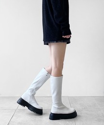 minsobi☆ロングブーツ☆25【新品未使用】 minsobi（ミンソビ） ブーツ 配色厚底ロングサイドゴアブーツ