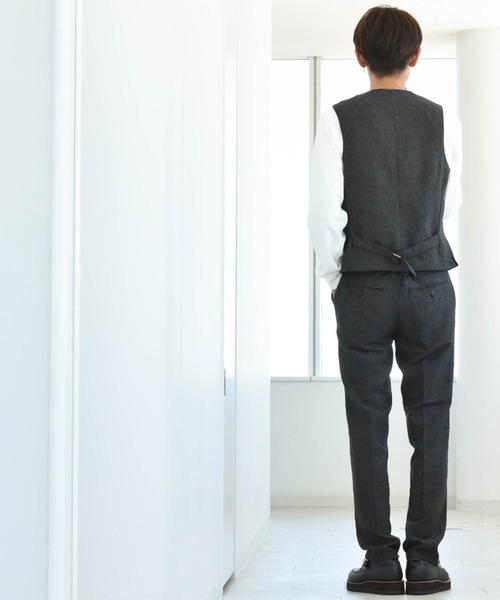 パンツ ツイードテーパードパンツ 無地 ヘリンボーン レディース