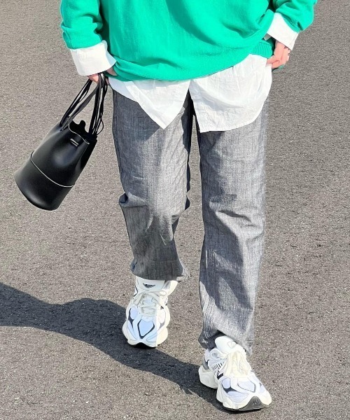LBC パンツ コットンシャンブレーテーパードパンツ レディース
