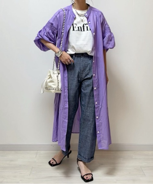 LA LINGE コットンシャンブレー バレルパンツ 【関税なし】 薄手シャンブレーコットンデニム脇ゴムパンツ