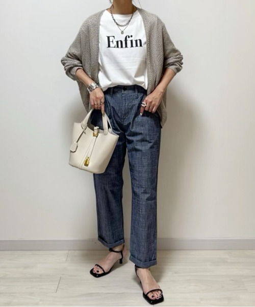 LA LINGE コットンシャンブレー バレルパンツ 【関税なし】 LBC パンツ コットンシャンブレーテーパードパンツ レディース