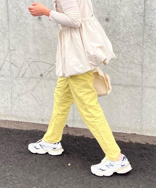 LA LINGE コットンシャンブレー バレルパンツ 【関税なし】 薄手シャンブレーコットンデニム脇ゴムパンツ