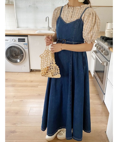 美品♡Diagram デニムワンピース　ティアード　リボンベルト　Aライン　36 美品♡Diagram デニムワンピース ティアード リボンベルト A