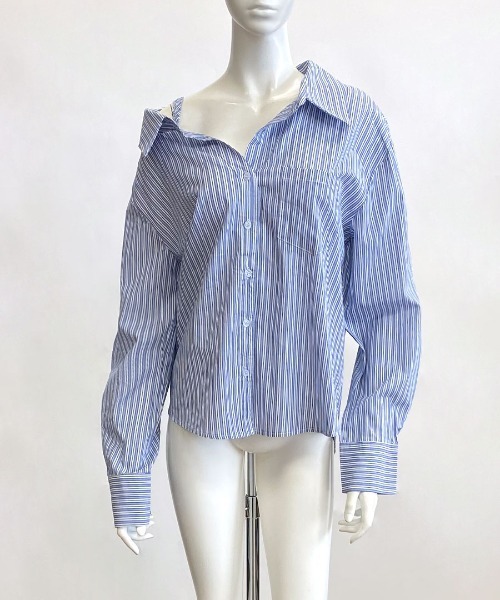 OWIL アウル シャツ レース ブラウス ストライプ 長袖 ロマンティック LACE COMBINATION RUFFLE SHIRT – OWIL
