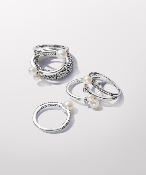 PANDORA（パンドラ） 指輪 リング パール ＆ パヴェ シルバー リング