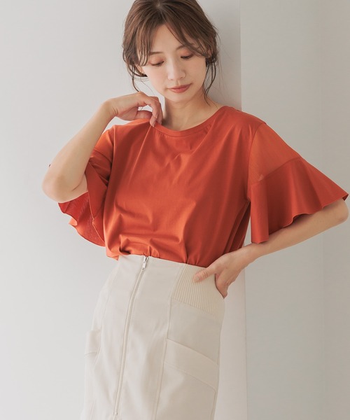 mysty woman（ミスティウーマン） tシャツ シアーショルダープル