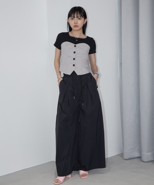 美品！wanbon ブラック Aunt Marie's パンツ ナイロンボックスタックワイドパンツ