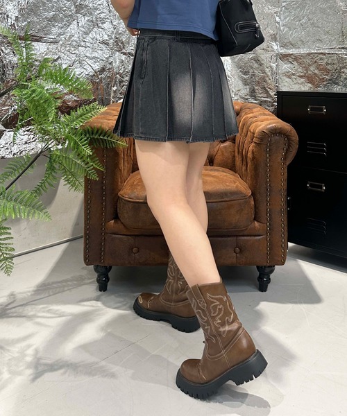 かなこベルトセットプリーツデニムミニスカートネイビーS miniministore ミニデニムプリーツスカート ベルト付き