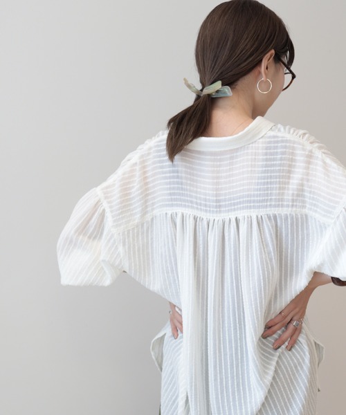 ブラウス シャツ Edith ストライプ ドビー ブラウス レディース AMERICAN HOLIC ブラウス シャツ ドビーストライプシャツ