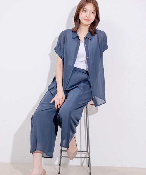 JAYRO ブラウス シャツ 麻調シアーネックVギャザーブラウス
