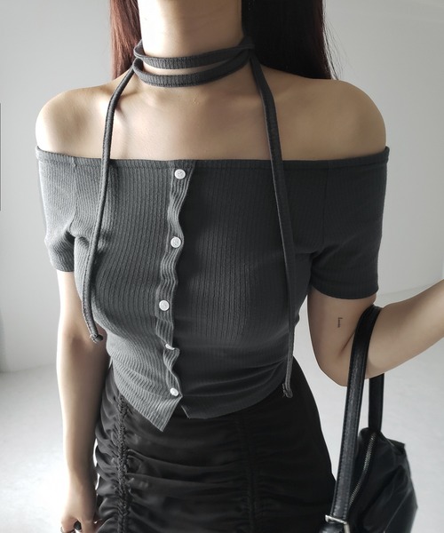 Obli リボンオフショルダートップス リボンオフショルダートップス | TOPS | OBLI