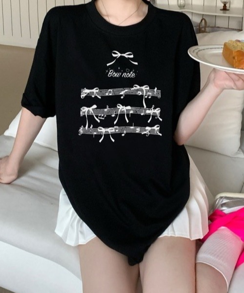 tシャツ ビッグリボンプルオーバー レディース shopnikoniko tシャツ Tシャツ リボン 半袖 オーバーサイズ