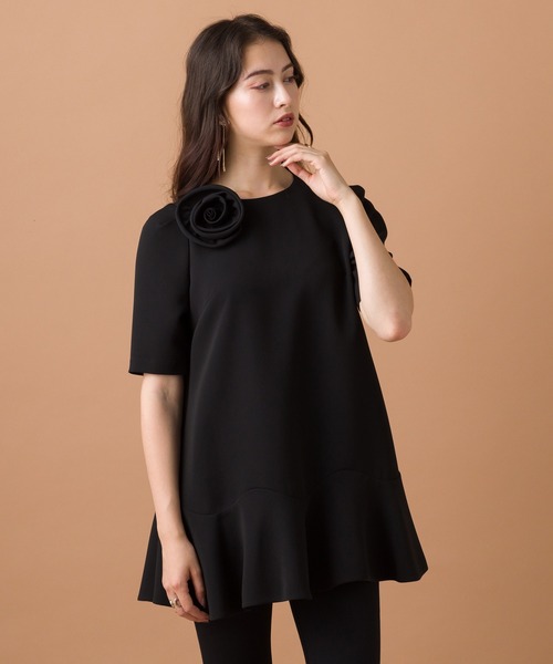 Audie a Muses チュニック コサージュ付きミディ丈ブラウス
