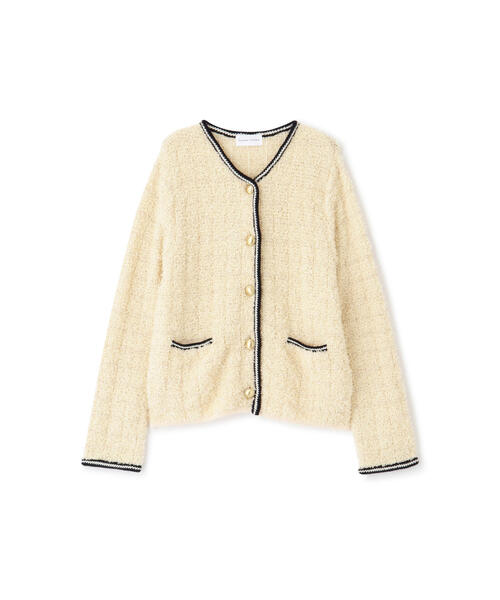 未使用 foufou 23AW ニットツイードノーカラージャケット カーディガン human woman（ヒューマンウーマン） カーディガン 花モールニット