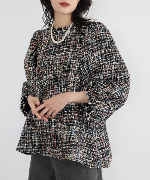 ELFRANK ブラウス シャツ 「VERY 1月号掲載」ツイードボリューム袖