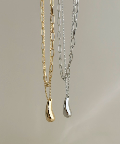 ゴールド ドロップ型チャーム ネックレス40cm♢ sowang ネックレス ドロップモチーフ2連ネックレス レディース