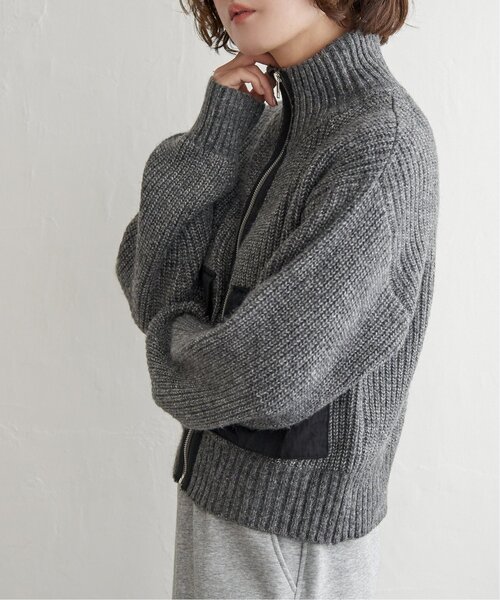 notch. ブルゾン アウター 異素材使いZIPニットブルゾン レディース