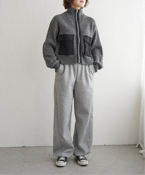 notch. ブルゾン アウター 異素材使いZIPニットブルゾン レディース