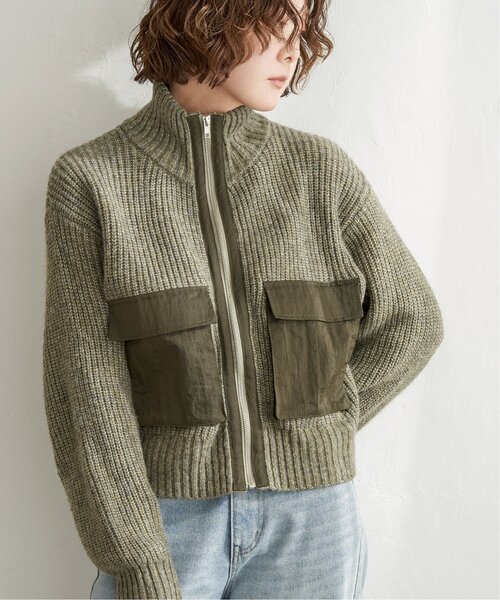 notch. ブルゾン アウター 異素材使いZIPニットブルゾン レディース