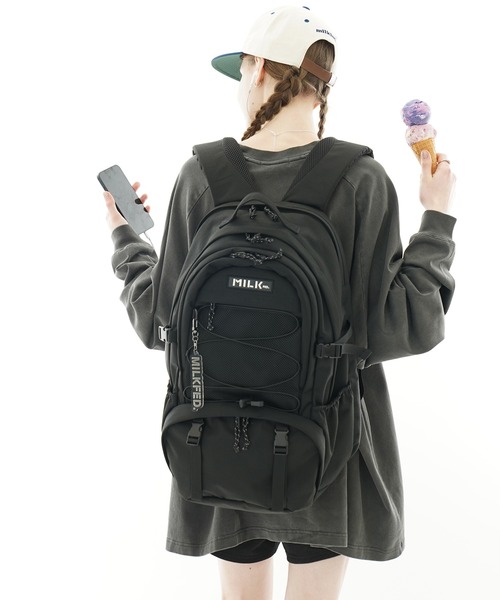 MILKFED. リュック ミルクフェド MILKFED. × mischiefstyle W ZIP BACKPACK BLACK