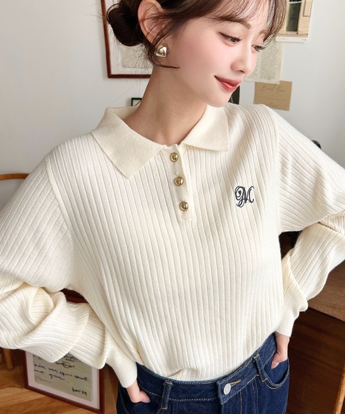 ベルルッティ刺繍ポロニット正規品　美品！ moment+ ニット セーター 12G ワンポイント刺繍入り衿付きポロニット