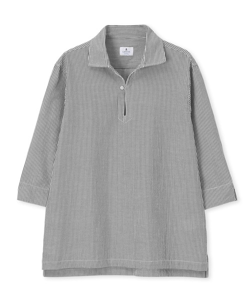 アクティブムーブ　Lサイズ　ネイビー7部丈 LANVIN en Bleu シャツ シアサッカー素材 7分袖 スキッパー