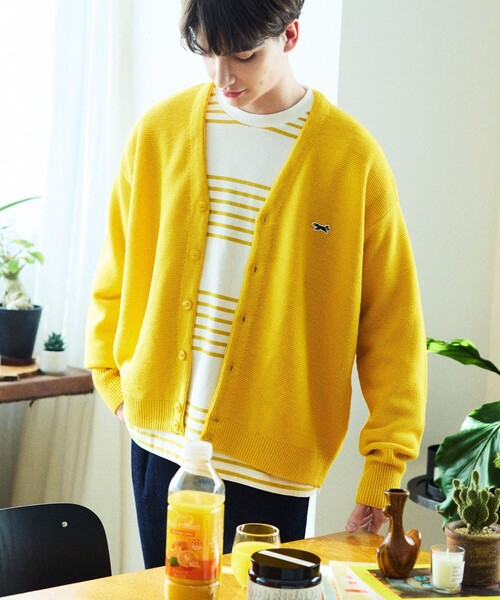 「TOWNCRAFT」 ニットカーディガン SMALL イエロー メンズ_画像2