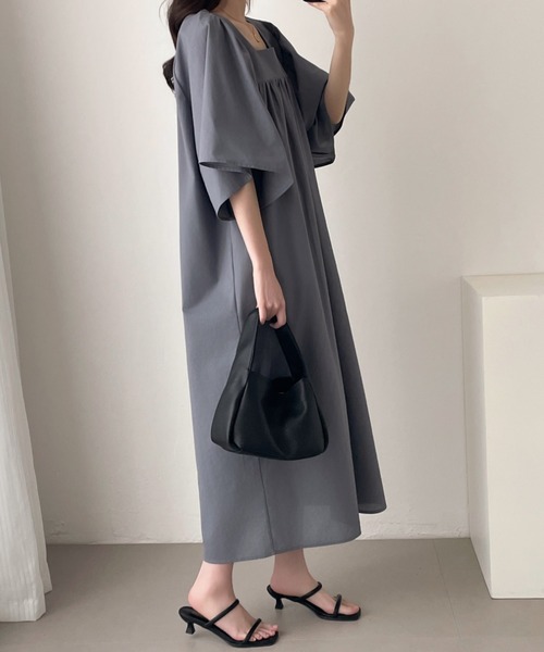 ABITOKYO ワンピース フレア袖スクエアネックロングワンピース