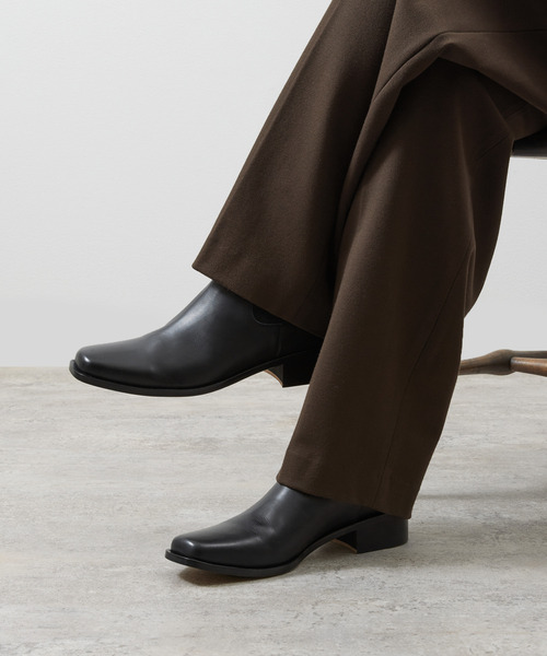 PADRONE 黒レザー サイドゴアブーツ And A ブーツ PADRONE パドローネ / BL SQUARE SIDE GORE BOOTS