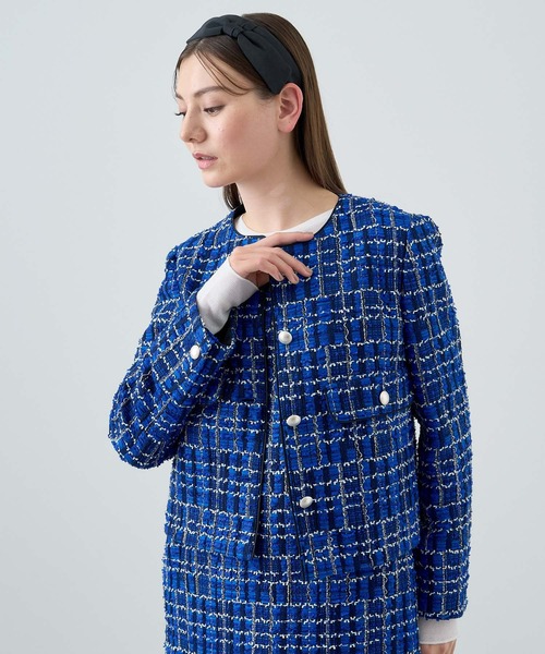 ANAYI ネイビー ツイードジャケット 38 ANAYI（アナイ） ツイードジャケット 38 ブルー レディース : ZOZOTOWN