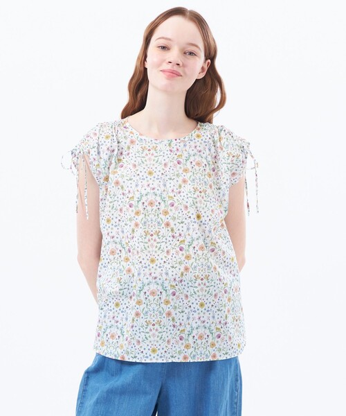 美品　マッキントッシュフィロソフィー リバティプリント 半袖ブラウス38号 MACKINTOSH PHILOSOPHY ブラウス シャツ リバティギャザー