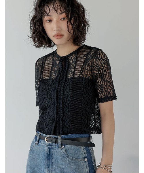 tシャツ 2WAYメッシュレーストップス レディース